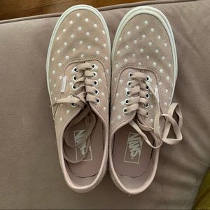Vans Suede Authentic Style in dusty rose with white stitched dots